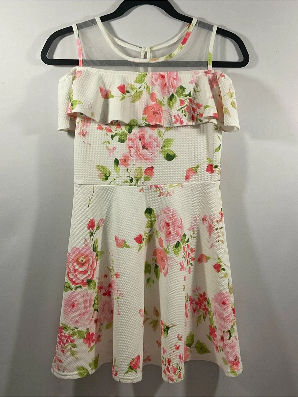 The Children's Place White Floral Off-Shoulder Dress with Pink Roses